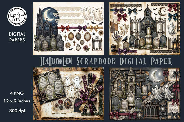 Halloween digital papers. Junk Journal page. Scrapbook