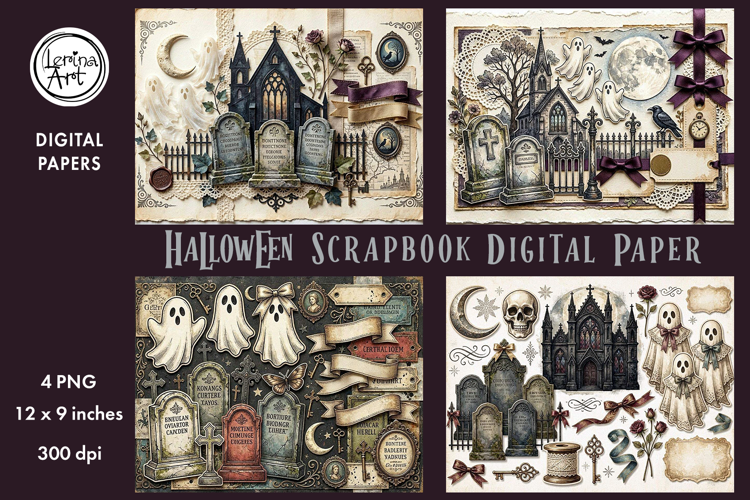 Halloween digital papers. Junk Journal page. Scrapbook