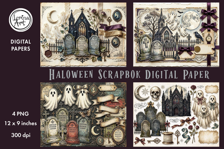 Halloween digital papers. Junk Journal page. Scrapbook