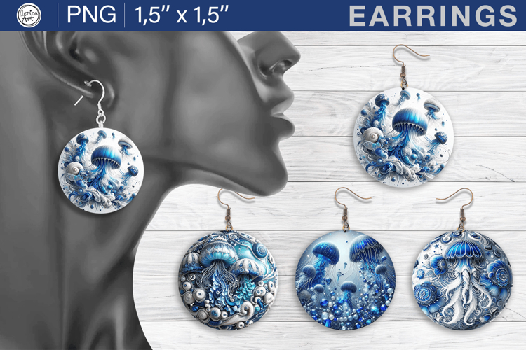 Jellyfish earrings sublimation designs, 4 PNG