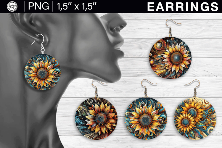 Sunflower earrings sublimation designs, 4 PNG