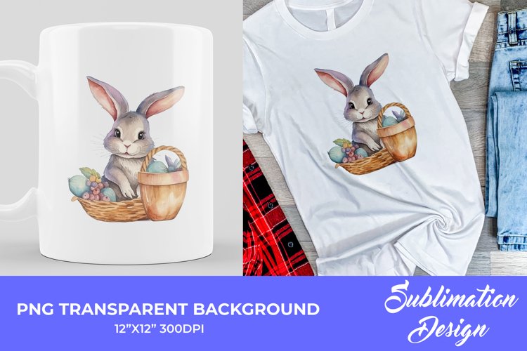 Sublimation Design. Easter Bunny Watercolor. PNG File