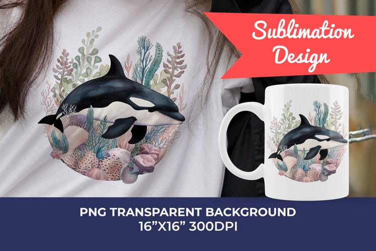 Orca Watercolor PNG Sublimation Design. PNG File