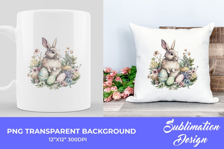 Sublimation Design. Easter Bunny Watercolor. PNG File example image 1