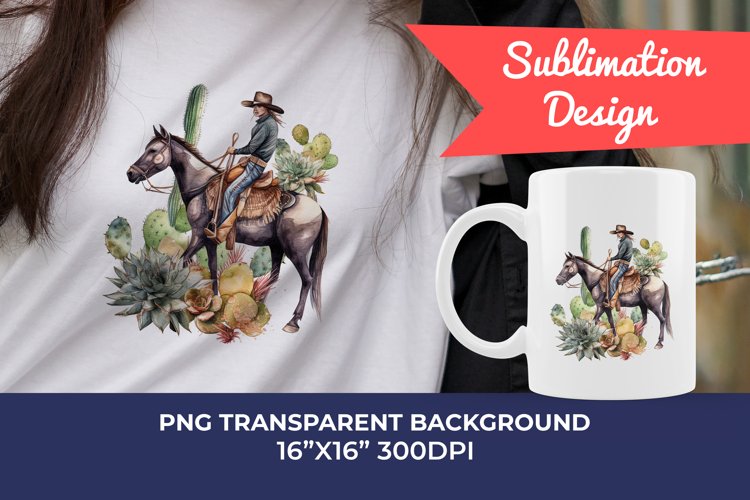 Cowboy Watercolor Sublimation Design. PNG File