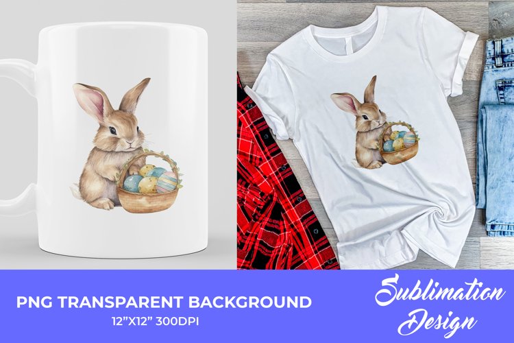 Sublimation Design. Easter Bunny Watercolor. PNG File example image 1