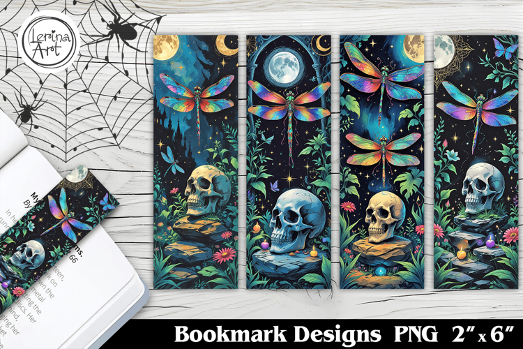 Skull & Dragonfly Printable Bookmark 4 PNG