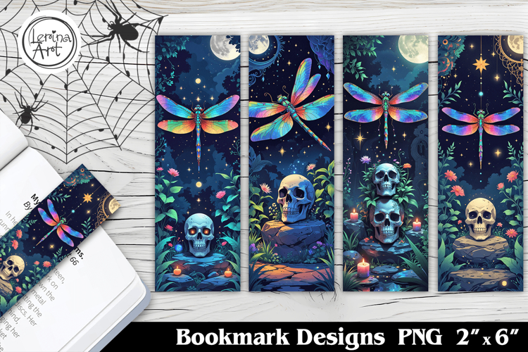 Skull & Dragonfly Printable Bookmark 4 PNG