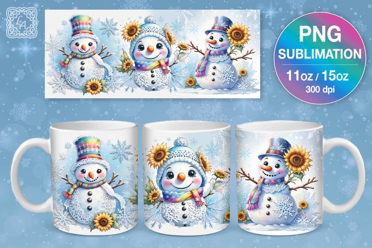 Christmas Snowman mug wrap. 11&15oz