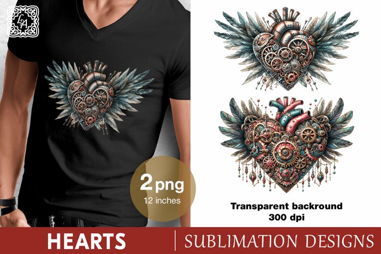 Steampunk Hearts. Valentines. PNG sublimation example image 1