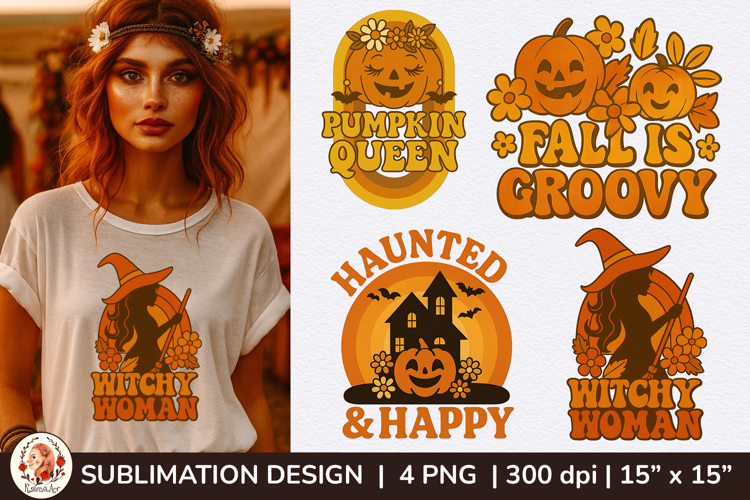 Witchy Woman Groovy Boho Halloween Sublimation PNG