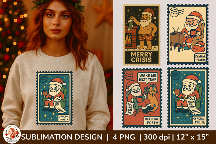 Christmas Postage Stamp Sublimation, Sarcastic Funny