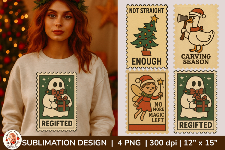 Christmas Postage Stamp Sublimation, Sarcastic Funny