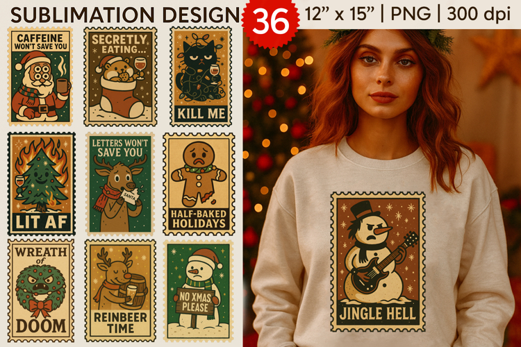 Sarcastic Christmas Postage Stamp Sublimation Bundle