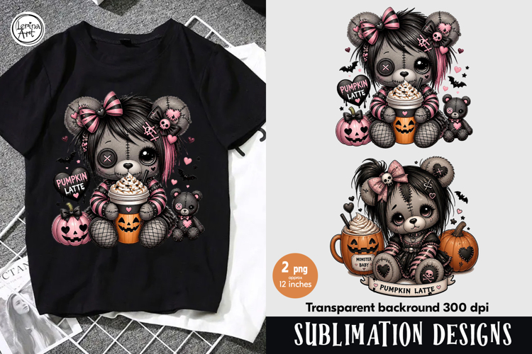 Cute Teddy Bear. Pumpkin Latte. PNG sublimation