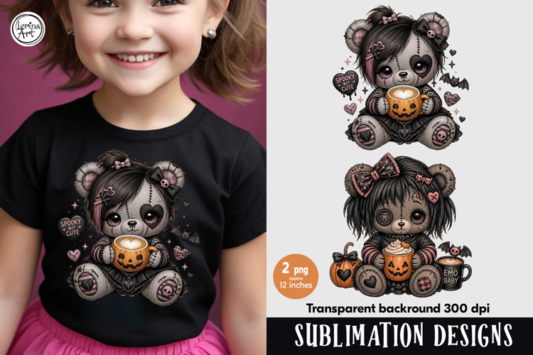 Cute Teddy Bear. Pumpkin Latte. PNG sublimation