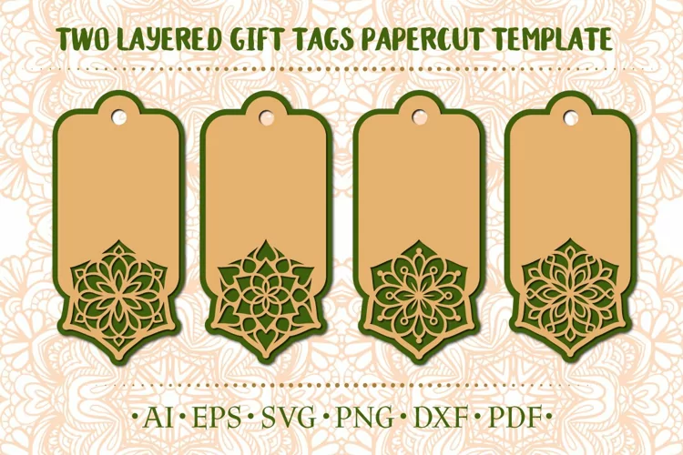 Two layered gift tags papercut template