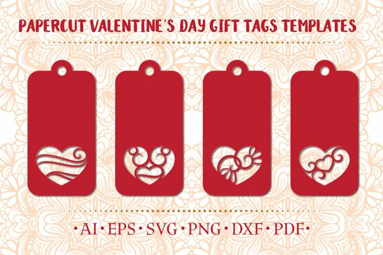 St. Valentine's day gift tags papercut template