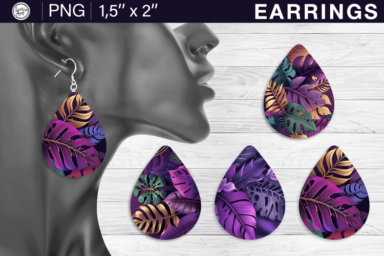 Tropical earrings sublimation designs, 4 PNG
