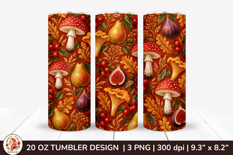 Autumn woodland tumbler sublimation with amanita mushrooms