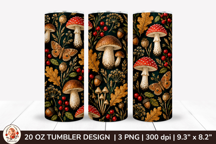 Autumn woodland tumbler sublimation with amanita mushrooms