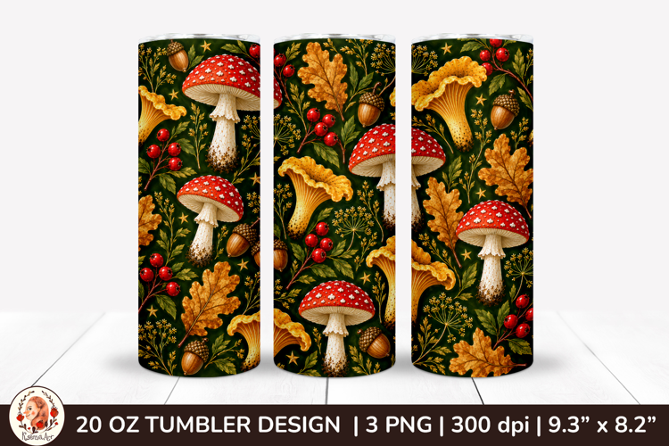 Autumn woodland tumbler sublimation with amanita mushrooms