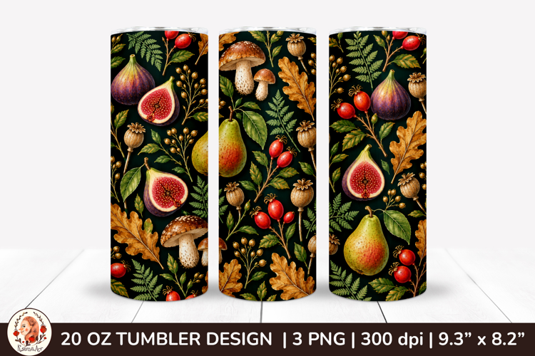 Autumn woodland tumbler sublimation with amanita mushrooms