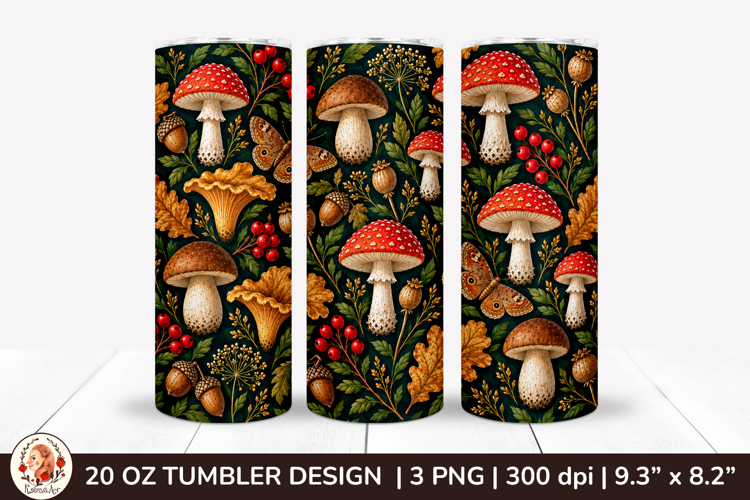 Autumn woodland tumbler sublimation with amanita mushrooms