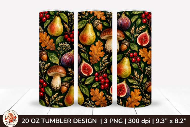 Autumn woodland tumbler sublimation with amanita mushrooms
