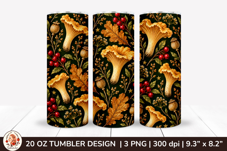 Autumn woodland tumbler sublimation with amanita mushrooms