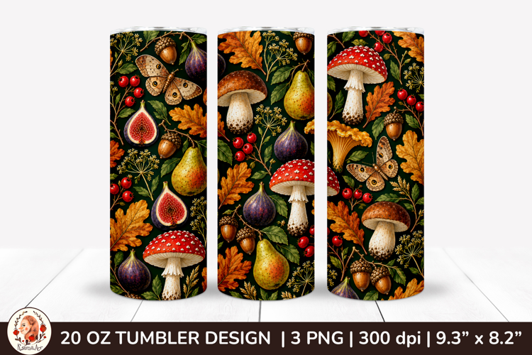 Autumn woodland tumbler sublimation with amanita mushrooms