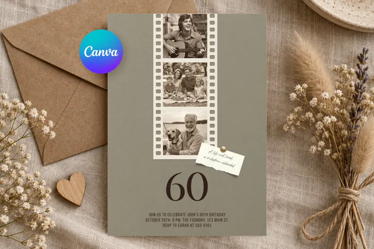 Photo Milestone Birthday Invitation Template, Film Strip