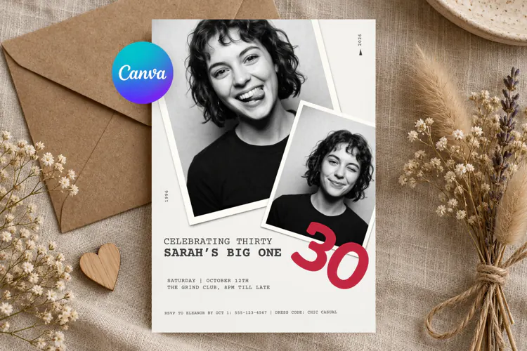 Photo Booth Birthday Invitation Canva Template