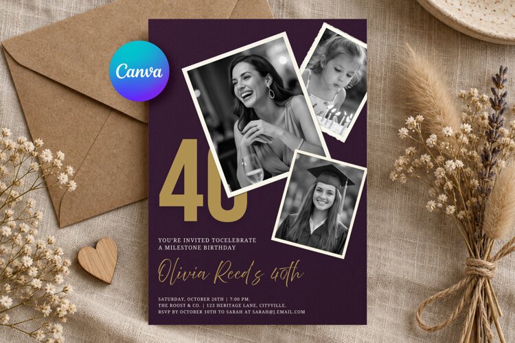 Photo Collage Birthday Invitation Canva Template example image 1