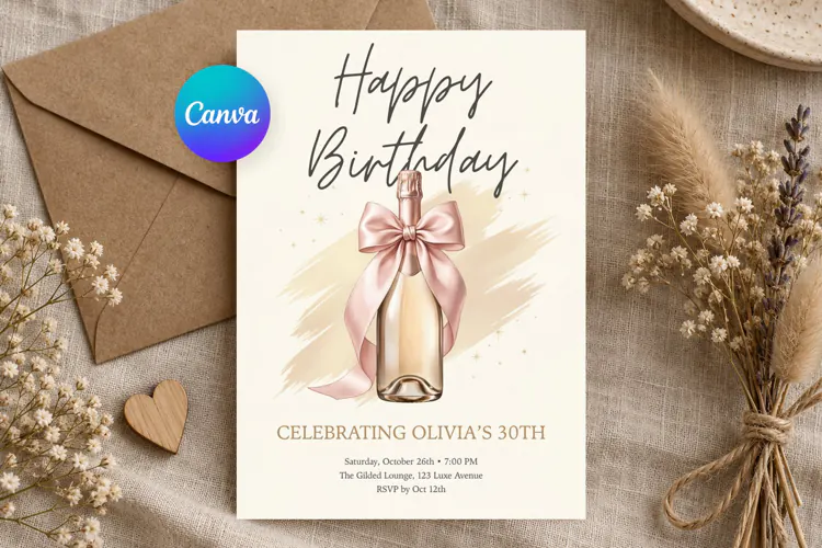 Champagne Birthday Invitation Canva Template