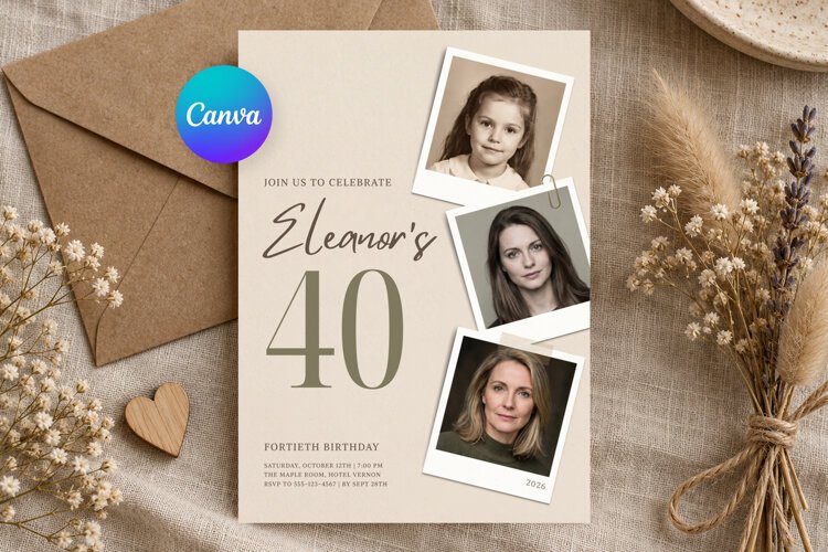 Photo Timeline Birthday Invitation Canva Template example image 1
