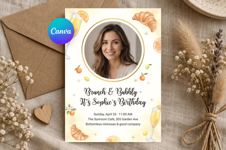 Brunch and Bubbly Birthday Invitation Template