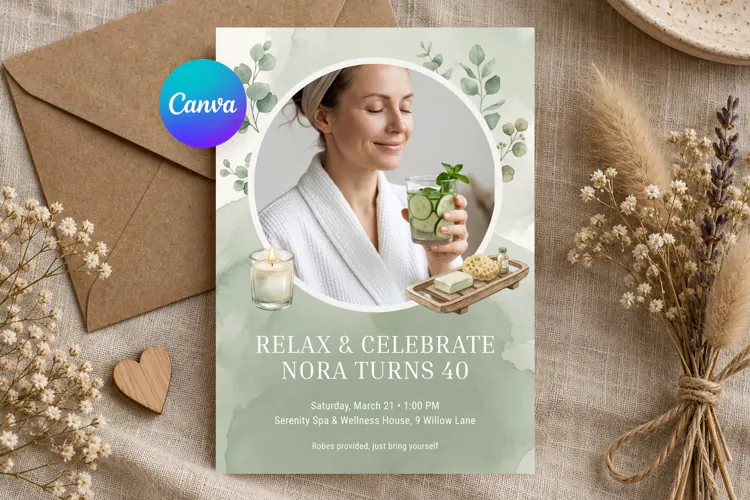 Spa Birthday Invitation Canva Template