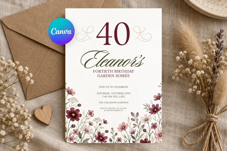 Wildflower Birthday Invitation Canva Template