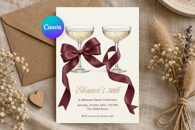 50th Birthday Invitation Template, Editable Canva