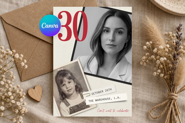 30th Birthday Invitation Template Editable, Photo Collage example image 1