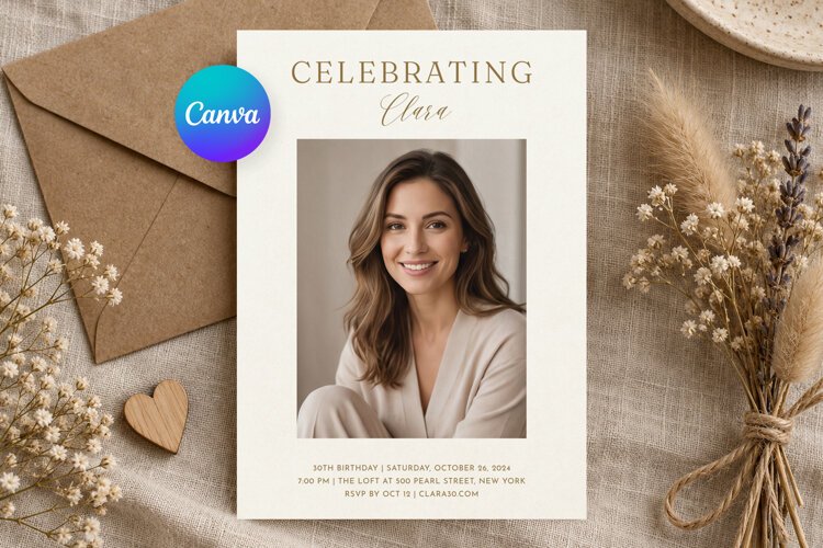 30th Birthday Invitation Photo Template, Editable Canva example image 1
