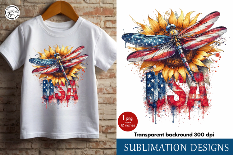 4th of July Dragonfly sublimation print design PNG