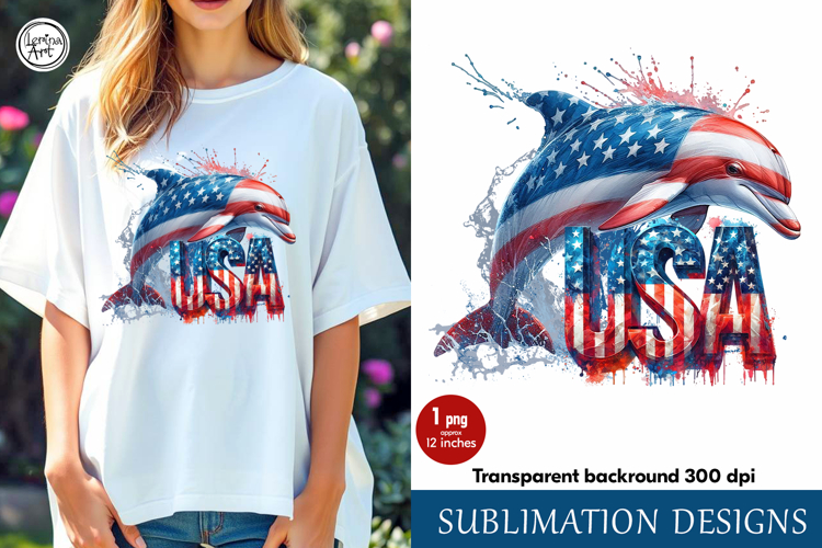 4th of July Dolphin sublimation print design PNG