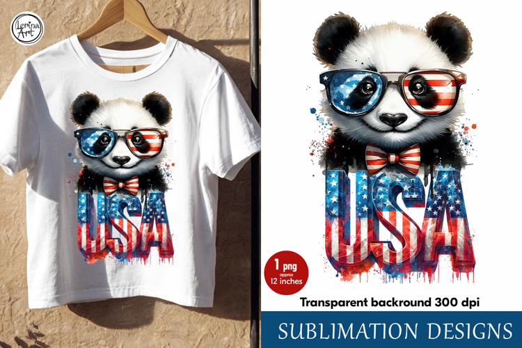 4th of July Panda sublimation print design PNG