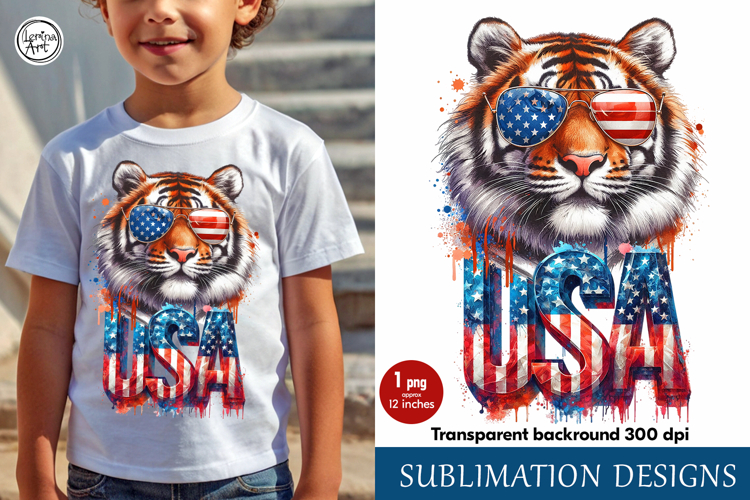 4th of July Tiger sublimation print design PNG