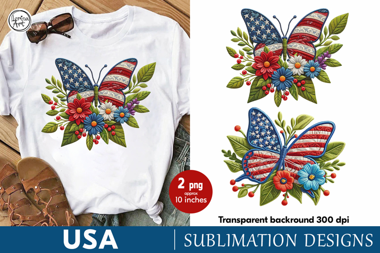 USA. Butterfly. 4th of July. Sublimation design PNG example image 1