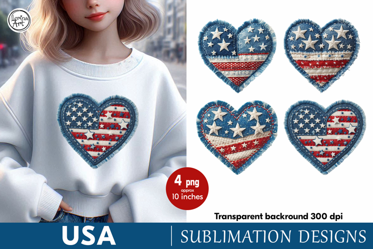 USA. Heart. 4th of July. Sublimation design PNG example image 1
