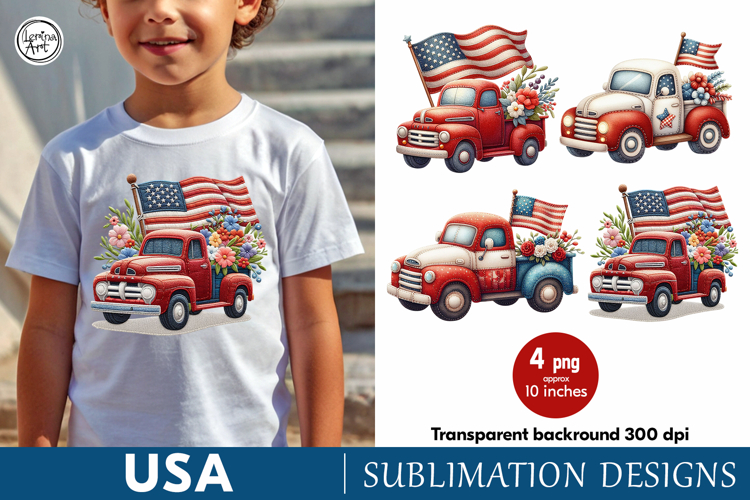 USA. Truck. 4th of July. Sublimation design PNG example image 1