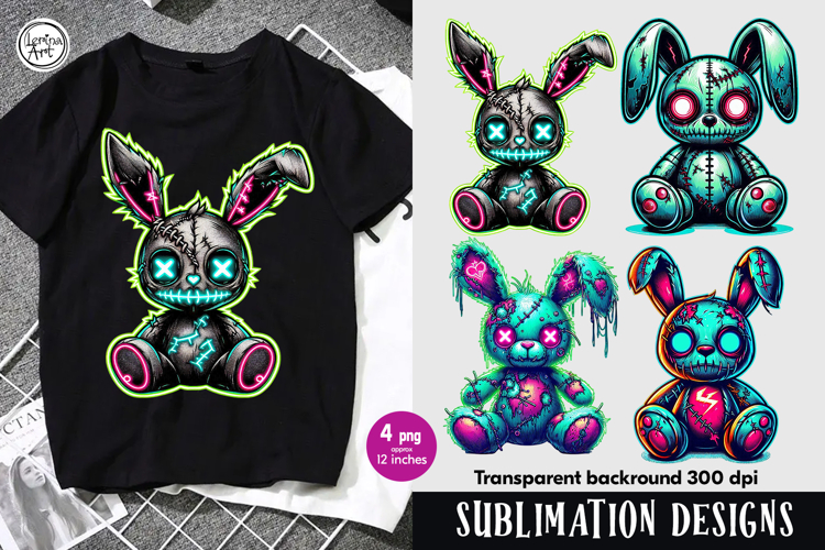Zombie Toy. Creepy Bunny. PNG sublimation